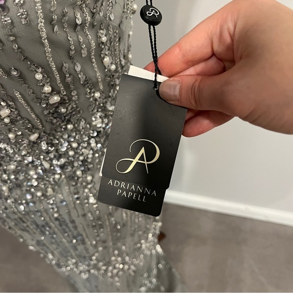 Adrianna Pappell Silver Sequined Halter Neck Evening Dress New with Tags 2 - Picture 8 of 10